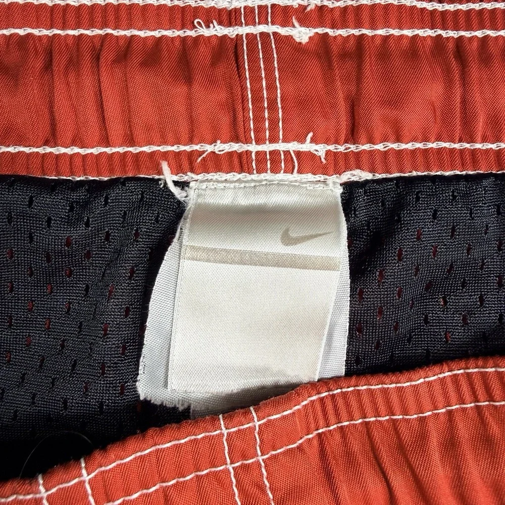 VTG Nike Y2K Swim Trunks Shorts Mens XL Red Black Striped Mesh‎ Lining Board